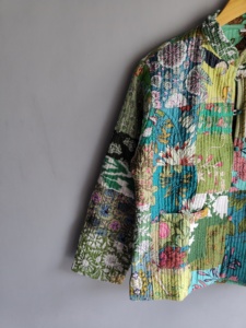 Quilted <b>Patchwork</b> <b>Jacket</b> Women's Mandarin Collar Full Sleeve Cotton Spring Style Regular Length Printed Design gift for her - Product Image 2