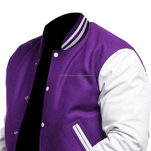 Chaqueta de béisbol universitaria para hombre con diseño de logotipo personalizado hecho en fábrica para hombre, chaquetas universitarias de cuerpo de lana con mangas de cuero - Product Image 3