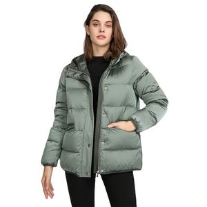 Veste matelassée verte à capuche, col montant, fermeture éclair, coupe-vent, légère, manteau d'hiver, style décontracté, coupe classique - Product Image 2