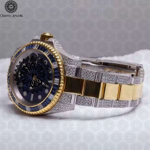 Charm Jewells Montre de luxe pour homme en acier inoxydable avec diamants, 40 mm, analogique, mécanique, verre cristal, 10 bars, résistante à l'eau, date automatique - Product Image 6