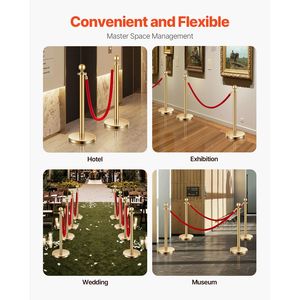4 Corde in Velluto con Pali in Acciaio Inox, Base Cava, 2 Pali in Velluto Rosso, Barriere per il Controllo della Folla per Ristoranti e Hotel - Product Image 2