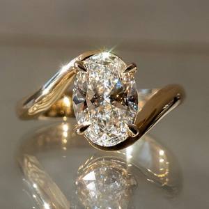 Anillo de Compromiso Ovalado con Diamante Cultivado en Laboratorio, Anillo de Oro Minimalista con Solitario Bypass, Certificado IGI USA, Regalo - Product Image 1