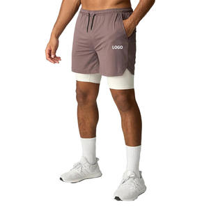 High Quality Breathable Double <b>Layer</b> Polyester Spandex Gym Running Shorts Drawstring Closure <b>Mid</b> Waist for Men Yoga Sport - Product Image 5
