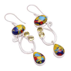 ต่างหูชุบเงินแท้925,เครื่องประดับอัญมณีควอตซ์มะนาวเทอร์ควอตซ์ดีไซน์ใหม่ - Product Image 1