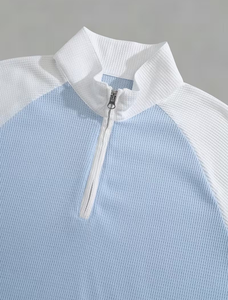 Men's New Summer <b>Waffle</b> Knit POLO <b>Shirt</b> Casual Loose Fit Breathable Short Sleeve Zipper Half-Open Placket Color Block Patchwork - Product Image 2
