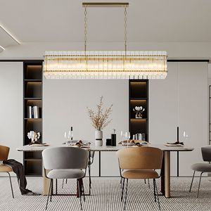 Lampadario Contemporaneo a 10 Luci in Cristallo Dorato, Lampada a Sospensione Moderna Rettangolare - Product Image 1