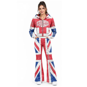 Ensemble de survêtement 2 pièces pour femme Grand Studio, imprimé Union Jack, avec sweat à capuche et leggings évasés longs, fermeture éclair, respirant - Product Image 4