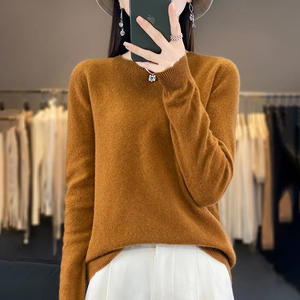 Pull en coton 100% pour femme, col rond, tricoté, décontracté, épais, à manches longues, chaud, avec logo sur le devant - Product Image 6