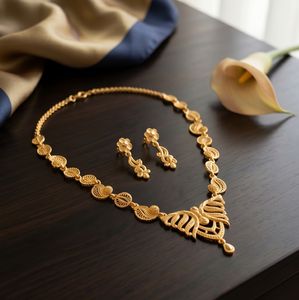 Parure Collier et Boucles d'Oreilles Divyoro Orissa Motif Papillon Plaqué Or pour Femme, Bijoux Classiques de Mariage en Alliage Tendance - Product Image 2
