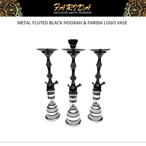 Competitive Price Good Quality Unique Design Lacquer Finish Luxury Egyptian Metal Fluted Black <b>Mini</b> Hookah Farida Logo <b>Vase</b> - Product Image 3