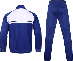Men's <b>Blue</b> White Color Blocking Heavyweight Anti-Bacterial Track Suit Full Sleeve Zipper Hooded Sporty Regular Fit Winter - Product Image 2