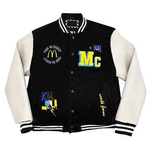 Custom Red Varsity <b>Jacket</b> With Cream <b>Leather</b> Sleeves Chenille Patch Embroidered Letterman <b>Jacket</b> OEM Private Label Manufacturer - Product Image 3