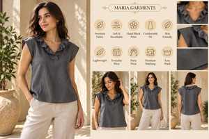 Débardeur gris à volants et col en V pour femme, coupe ample, en satin tissé, design simple, 100 % lin, vente en gros, fournisseur de vêtements d'été OEM - Product Image 2