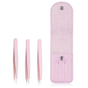 Juego de 3 Pinzas Profesionales Duraderas para Cejas, Pinzas de Acero Inoxidable de Precisión, Puntas Inclinadas y Planas, Estuche de Cuero PU - Product Image 3