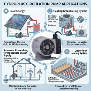 Pompe de circulation automatique silencieuse Hydroplus 120W, hauteur de refoulement 10M, anti-fuite, pour systèmes de chauffage solaire et systèmes de pression d'eau - Product Image 5
