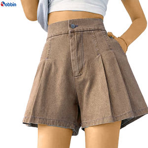 Shorts de mezclilla para mujer, pantalones cortos de mezclilla de talla grande con pliegues y pierna ancha, pantalones cortos elásticos de mezclilla para mujer - Product Image 6