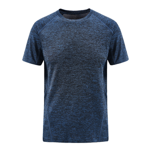 Camiseta Deportiva Azul Jaspeado para Hombre, Corte Ajustado, Manga Corta, Cuello Redondo, 100% Algodón Peinado, Ideal para Gimnasio, Entrenamiento y Fitness - Product Image 4