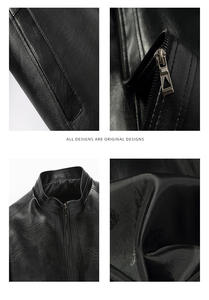 <b>Men's</b> Windproof Breathable PU <b>Leather</b> Bomber <b>Jacket</b> Full-Zip Solid Color Casual Business Short Coat Faux Fur Lining for Spring - Product Image 3