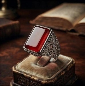 Natural Red Yemeni <b>Crystal</b> Gemstone <b>Ring</b> 925 Sterling Silver Alloy Handmade Filigree Men's Traditional Lab Created Daily Wear - Product Image 3
