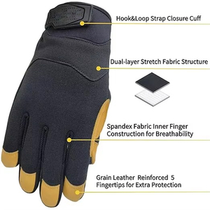 Gants de sécurité polyvalents avec bouts des doigts texturés, bracelet élastique antidérapant, gants de travail en cuir noir et jaune - Product Image 5