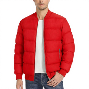 Men's <b>Pink</b> Puffer <b>Jacket</b> Stand Collar Zipper Casual Windproof Polyester Wadding Autumn Solid Color Regular Fit - Product Image 4