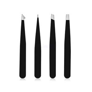 Kit de 4 pinces à épiler pour sourcils en or rose, en acier inoxydable, pointes inclinées et plates, faible MOQ, conception de logo personnalisé - Product Image 6