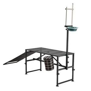 Soporte de ordeño para cabras de alta resistencia con capacidad de 600 lb, rampa, comedero, cabezal ajustable y cesta para herramientas - Product Image 1