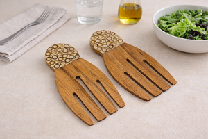 Ustensiles de service faits à la main en bois de Suar, ensemble cuillère et fourchette en bambou incrusté, écologiques, artisanat de Bali, vaisselle de table - Product Image 3