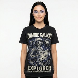 เสื้อยืดลายกราฟิกแบบวินเทจ ผ้าคอตตอนย้อมสีสไตล์เรโทร พิมพ์ลายสยองขวัญอวกาศ สตรีทแวร์ทรงโอเวอร์ไซส์ สีดำ สำหรับผู้หญิง ผู้ผลิตขายส่ง - Product Image 1