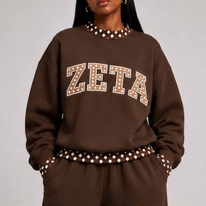 Zeta Custom College <b>Mock</b> <b>Neck</b> Crew <b>Neck</b> Sweatshirt Women Men Ladies Unisex Polka Dot Gingham Patch Chenille Letter Embroidery - Product Image 6