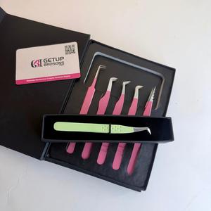 <b>Boot</b>/Isolation Eyelash Tweezers Set 90 Degree Curve Stainless Steel Precision Tools Pink Green Color Custom Logo Packaging <b>Box</b> - Product Image 4