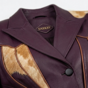 Purple Genuine <b>Leather</b> Cowhide Fur Blazer Jacket <b>Womens</b> Western Hair On Hide Tailored Coat Manufacturer <b>Top</b> Supplier - Product Image 6