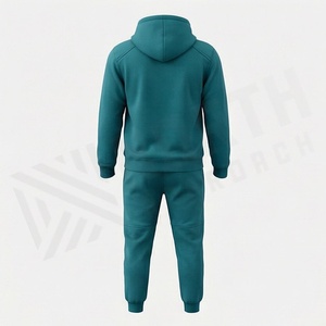 Ensemble de survêtement décontracté pour homme, couleur turquoise, avec sweat-shirt à capuche et pantalon de jogging en coton uni, avec cordon de serrage et poches, idéal pour l'automne - Product Image 2