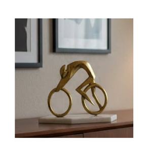 Escultura de Niño en Bicicleta, Base de Mármol, Acabado Dorado, Estilo Cruz Abstracta, Decoración para el Hogar, 20x18cm, Sala de Estar, Pasillo - Product Image 2