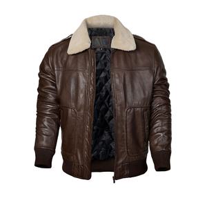 Veste en cuir vintage pour homme, doublée en fourrure, col en fourrure, coupe-vent, décontractée, chaude, en cuir PU - Product Image 1