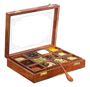 Boîtes de rangement pour épices en bois écologiques résistantes à la poussière, article cadeau décoratif pour la cuisine, ensemble de condiments, passe au lave-vaisselle - Product Image 1