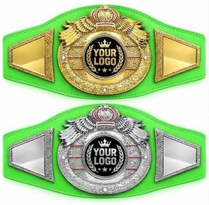 Cinturón de Campeonato Personalizado, Verde, de Cuero PU, Chapado en Oro y Plata, para Lucha Libre, Boxeo, Jiu-Jitsu, Karate, Transpirable, Unisex, Duradero - Product Image 1