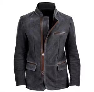 Men's PU Leather Bomber Jacket Stand Collar Zipper Closure Solid Color Windproof Casual <b>Winter</b> <b>Fleece</b> Lining Slim - Product Image 3
