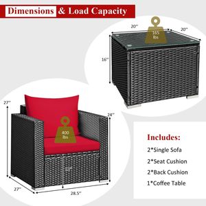 Set di mobili da giardino in vimini a 3 pezzi con comodi cuscini - Product Image 2