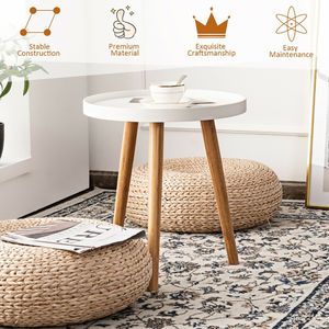 Tavolino Rotondo in Marmo con Vassoio in Legno, Tavolino d'Appoggio in Ceramica Resistente con Cassetti - Product Image 4