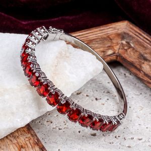 Wholesale 925 Sterling <b>Silver</b> Natural Oval Garnet Prong Set Hinged Bangle <b>Bracelet</b> Memoria Jewels - Product Image 5
