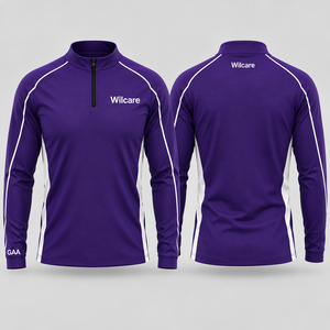 Wilcare Purple Long Sleeve Sports demi-zip avec rayures blanches respirant pour toutes les saisons Purple long sleeve sports - Product Image 1