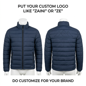 Premium 120 GSM Polyester Quilted Puffer Jacket Navy Blue Horizontal Panel Custom Embroidery Print Logo OEM - Product Image 1