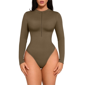 Sexy One-piece Zip Front <b>Bodysuit</b> Knee-Length Long Sleeve Stretch Bottom Anti-Bacterial Anti-Wrinkle Spandex/Nylon Yoga Sports - Product Image 6
