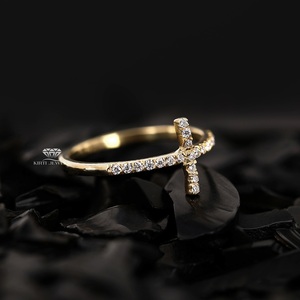 Dernier design, bague croix en or jaune avec diamants naturels taille brillant rond, bijoux religieux unisexe - Product Image 4