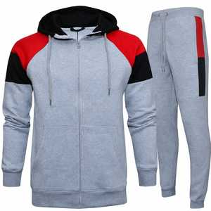 High Quality 350gsm Men's Color Block Tracksuit Set Raglan Sleeve Full Zip Hoodie and Jogger Pants 2 Piece Fleece Sweatsuit - Product Image 5