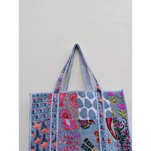 Bolso Tote de Algodón Acolchado con Estampado de Jungla y Bordado Bohemio, Diseño Panelado, Parte Superior Abierta, Estilo Compras, para Todas las Estaciones, Viajes y Uso Diario - Product Image 2