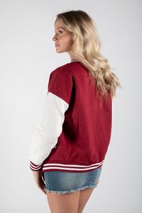 Chaqueta Universitaria Marrón y Blanca, Corte Regular, Estilo Preppy, Cierre de Cremallera, Exterior de Poliéster y Algodón, Unisex, para Otoño - Product Image 6
