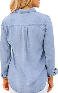 สินค้ามาใหม่ 2026 เสื้อผ้าแฟชั่นผู้หญิง OEM เสื้อเชิ้ตยีนส์ติดกระดุมทรงหลวม สไตล์ลำลอง ซักล้างได้ เสื้อเชิ้ตยีนส์สำหรับฤดูร้อน - Product Image 4