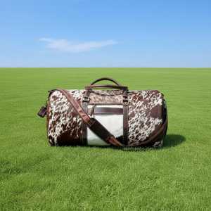 Sac de voyage en cuir de vachette véritable avec fermeture éclair, unisexe, grande capacité, pour week-end, LHDB-0103 - Product Image 1